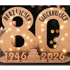Geburtstagsgeschenk Holz-Schild Gästebuch mit LED Lichterkette für 80. Frauen...