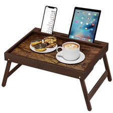 PortableBamboo Laptop Tray,Foldable Legs,DetachableStand,Ergonomic Handle,Brown