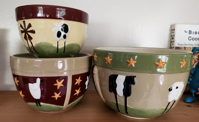 Nesting Mixing Bowls Embossed Farm Animals Farmhouse 3