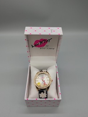 Betsey Johnson Luv Betsey Bling Watch Flower Mushroom Emoji Lthr Band New In BOX