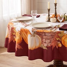 Thanksgiving Tablecloth 70 Inch Round Fall Decor, Rustic Pumpkin Design, Autumn