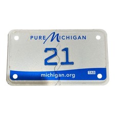 VANITY  PURE MOTORCYCLE CYCLE  LICENSE PLATE " 21 " LOW NUMBER TWO DIGIT