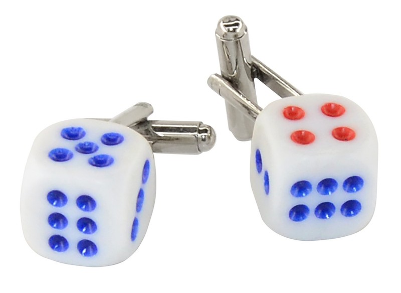 Silver-Tone Mens Cuff Links BLUE and RED DICE Shaped Cufflinks