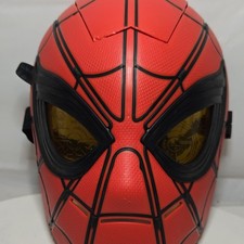 Spider Man Full Face Red Plastic Mask Adjustable Strap Yellow Eye Lenses