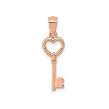 14k Rose Gold Heart Key Pendant Necklace Charm for Women Romantic Love Symbol