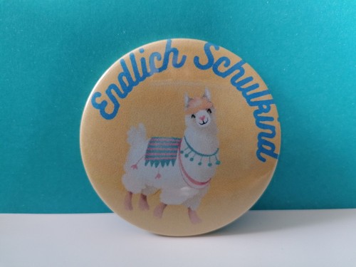 Button Endlich Schulkind Alpaka Motiv kann auf Wunsch personalisiert ...