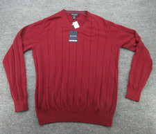 Jos A Bank Sweater Mens Medium Dark Red Tailored Fit V Neck Ribbed Knit New NWT