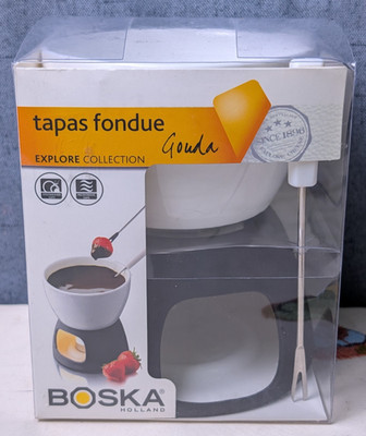 Boska Holland Tapas Fondue Gouda Set Ceramic Cheese Chocolate Pot Warmer 2 Forks