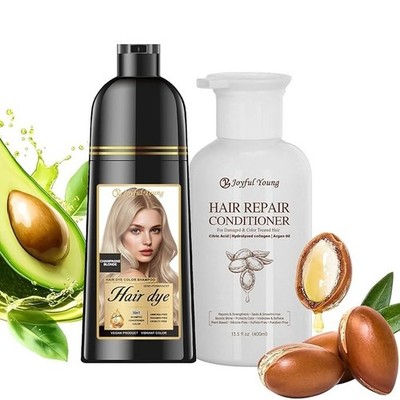 3-in-1 Hair Dye Shampoo & Hair Repair Conditioner Bundle - Cover Gray+Condition