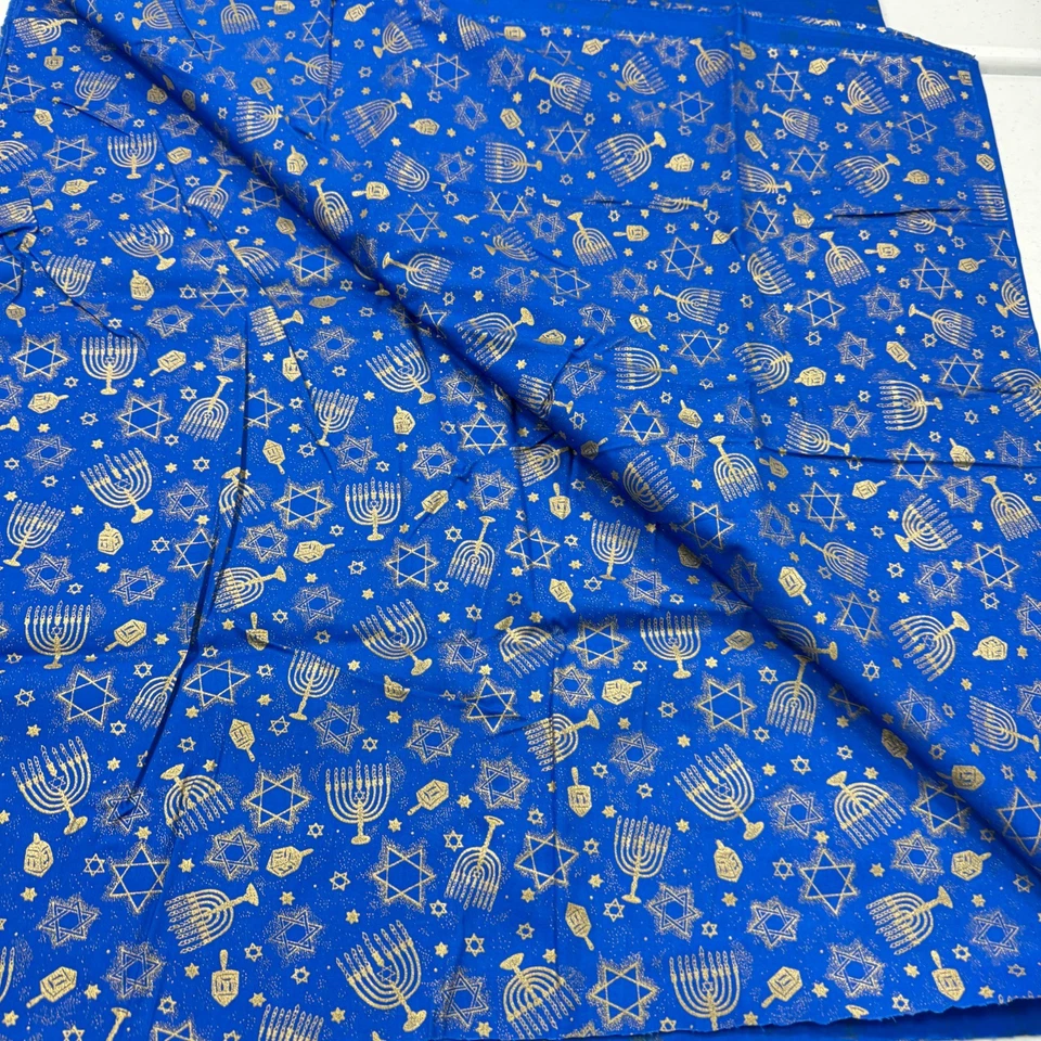 tela vintage azul algodón 46x194 5 años Menorá, Estrella de David, Dreidel, Shofar Foto 3 de 4