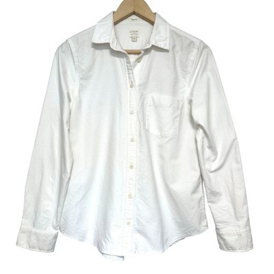 J Crew Perfect Fit Shirt Womens S White 100% Cotton Button Down Oxford Top