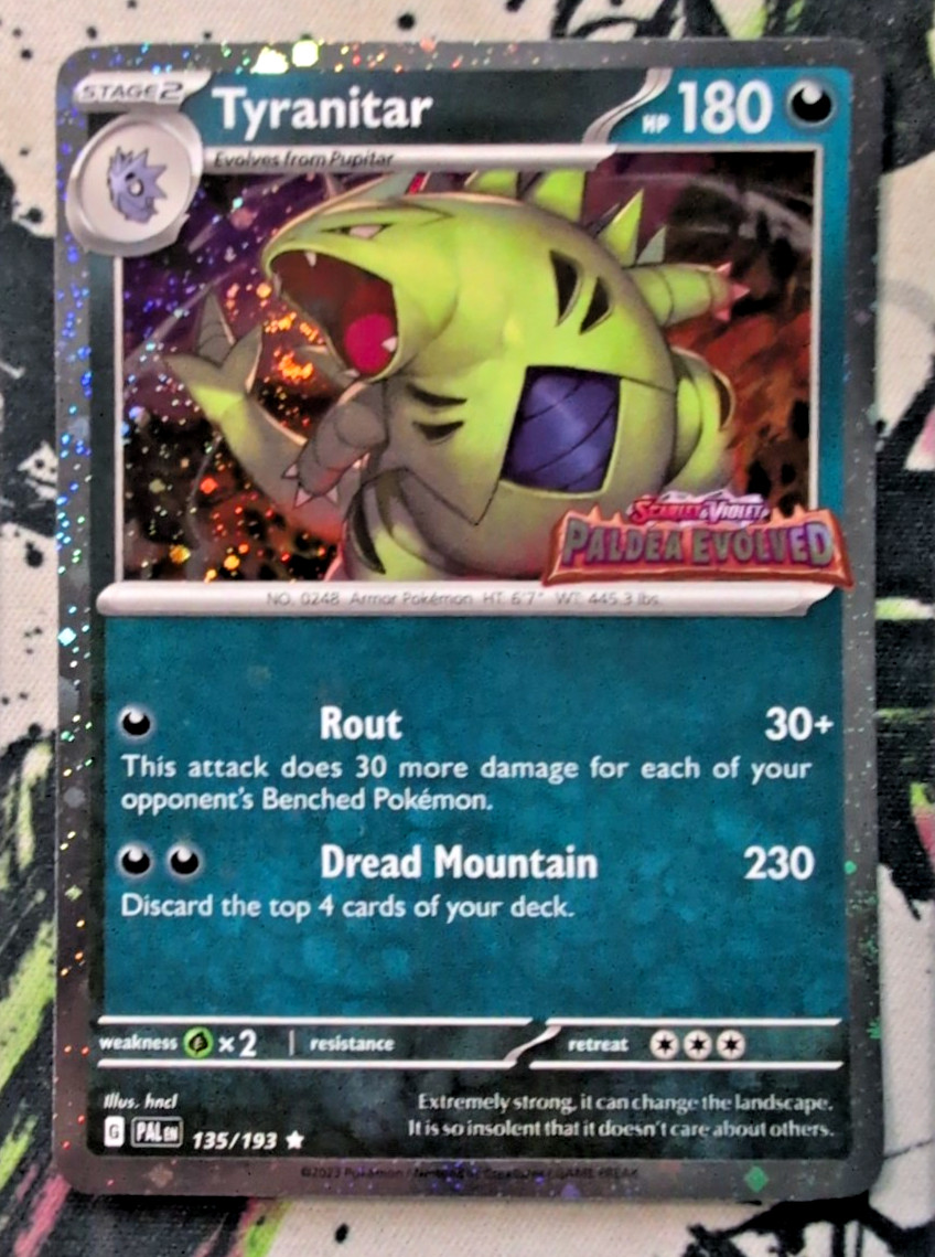 Tyranitar 135/193 Cosmos Holo Pokemon Paldea Evolved Stamp