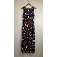 Maxi Vestido Oilily Para Mujer 12 Colorido Estampado Floral Azul Sin Mangas Completamente Forrado