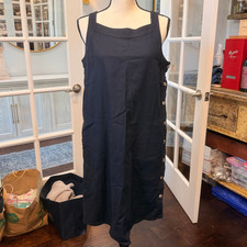 For Cynthia Navy Blue Linen Dress Size M Sleeveless Tank