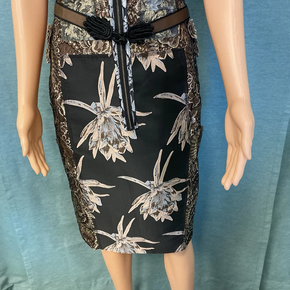 Byron Lars Beguile Anthropologie Talla 6 Marrón Crema Negro Brocado Texturizado  Foto 4 de 4