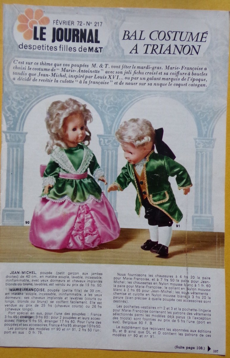 Page De Poupées MODES ET TRAVAUX - Juin 1972 - Modèles Marie Françoise Et Jean Michel - Occasion