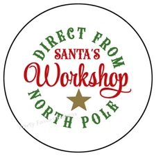 30 DIRECT FROM SANTAS WORKSHOP ENVELOPE SEALS LABELS STICKERS PARTY FAVORS 1.5"
