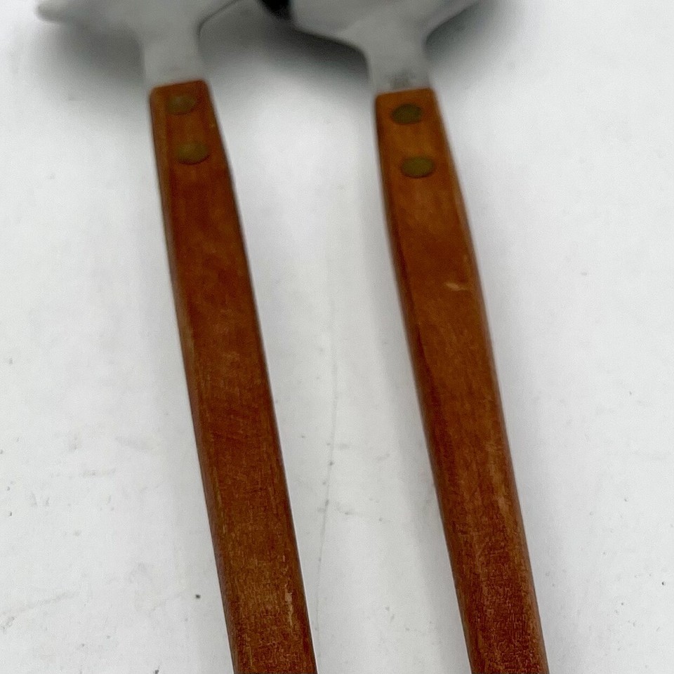 Vintage Arnart Mid Century Wood Handle Salad Fork Spoon Set Made in