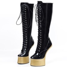 NEW LADY'S SEXY 7.9" HIGH HEEL HEELLESS HOOF PONY LACE ZIP UP COSPLAY KNEE BOOT