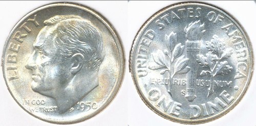 United States, 1950-S Roosevelt Dime (Silver) - Choice Uncirculated - Picture 2 of 3