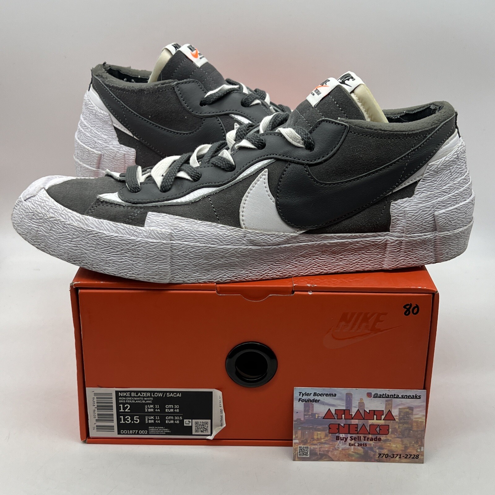 SACAI X NIKE Taglia 12 Nike Sacai x Blazer grigio ferro basso bianco (DD1877 002)