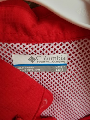 Columbia PFG Omni shade button down Shirt Unisex Red Size 14/16 - Picture 6 of 10