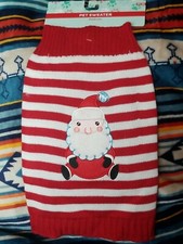 Red and White Stripe Dog Sweater with Santa face Sz Medium Christmas Holiday Pet