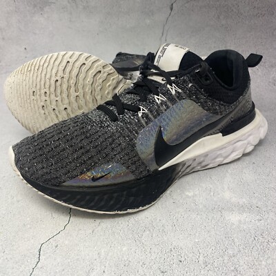 Nike React Infinity Run FK 3 Shoes Women's Sz 9.5 M Gray Black Zebra Iridescent
