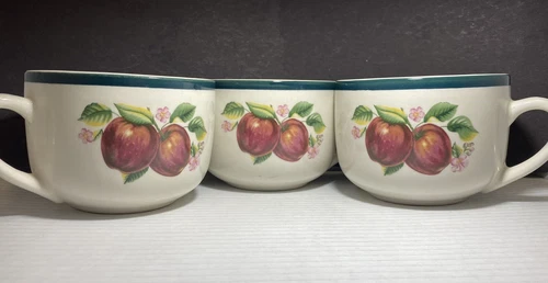 Set of 3 CASUALS Apples Jumbo Soup Mugs by China Pearl 3.5”H 5”D Stoneware