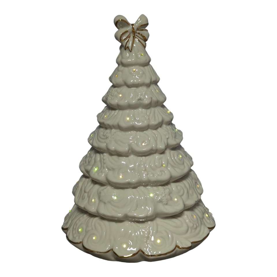 Lenox Ceramic Christmas Tree Brightly Shining Light Up Color Free