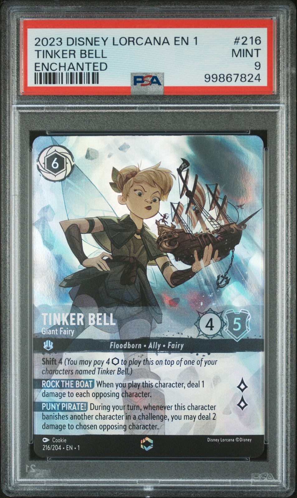 2023 DISNEY LORCANA EN 1-THE FIRST CHAPTER #216 TINKER BELL - GIANT FAIRY PSA 9