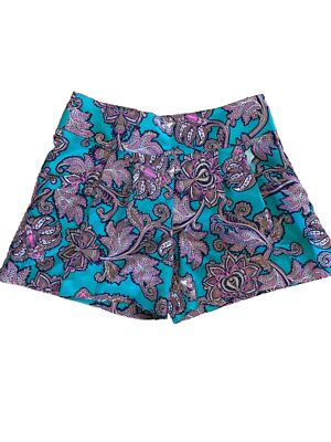 Ann Taylor Loft Aqua Green Pink Tan Paisley Dress Culotte Shorts 2 Nice!