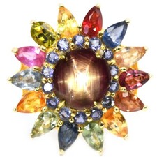 925 STERLING SILVER STAR 6-RAYS RED RUBY MULTI-COLOR SAPPHIRE RING, SIZE 7.75