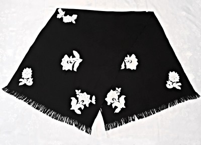 VINTAGE AUTHENTIC CODELLO EMBROIDERY FLOWERS BEADS WOOL LONG WOMENS FRINGE SCARF