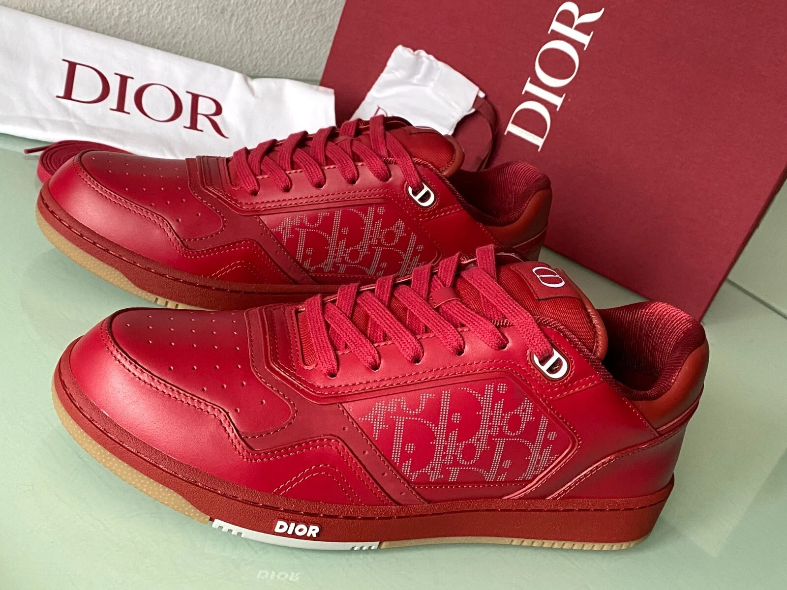DIOR B27 Oblique LT Calf Galaxy Bordeaux Leder Low Top Sneakers 44 100% Original