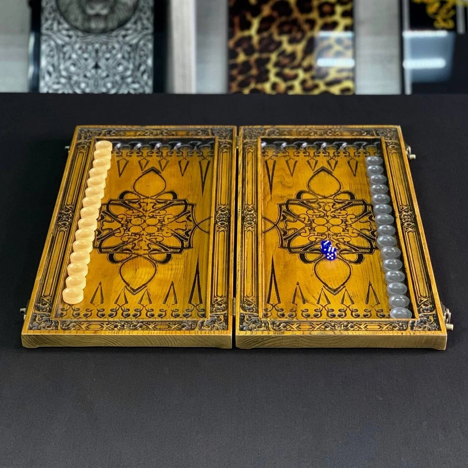 Wooden Backgammon Board Set 46cm (18") Crown Design, Gift for Him, Tabletop Game - Image 4 of 4