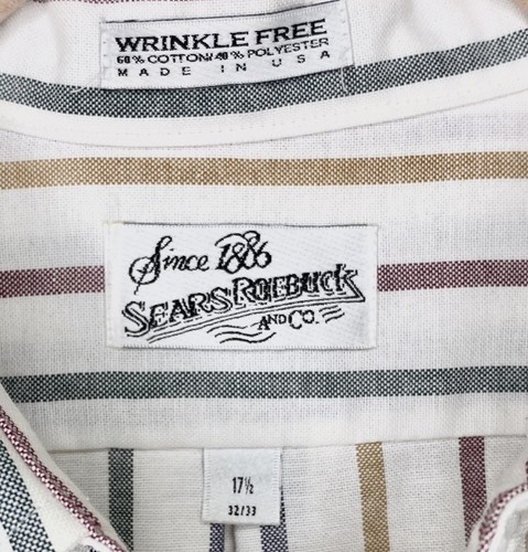 Camisa vintage para hombre Sears Roebuck Co a rayas con botones talla 17,5 32-33 - Imagen 3 de 6