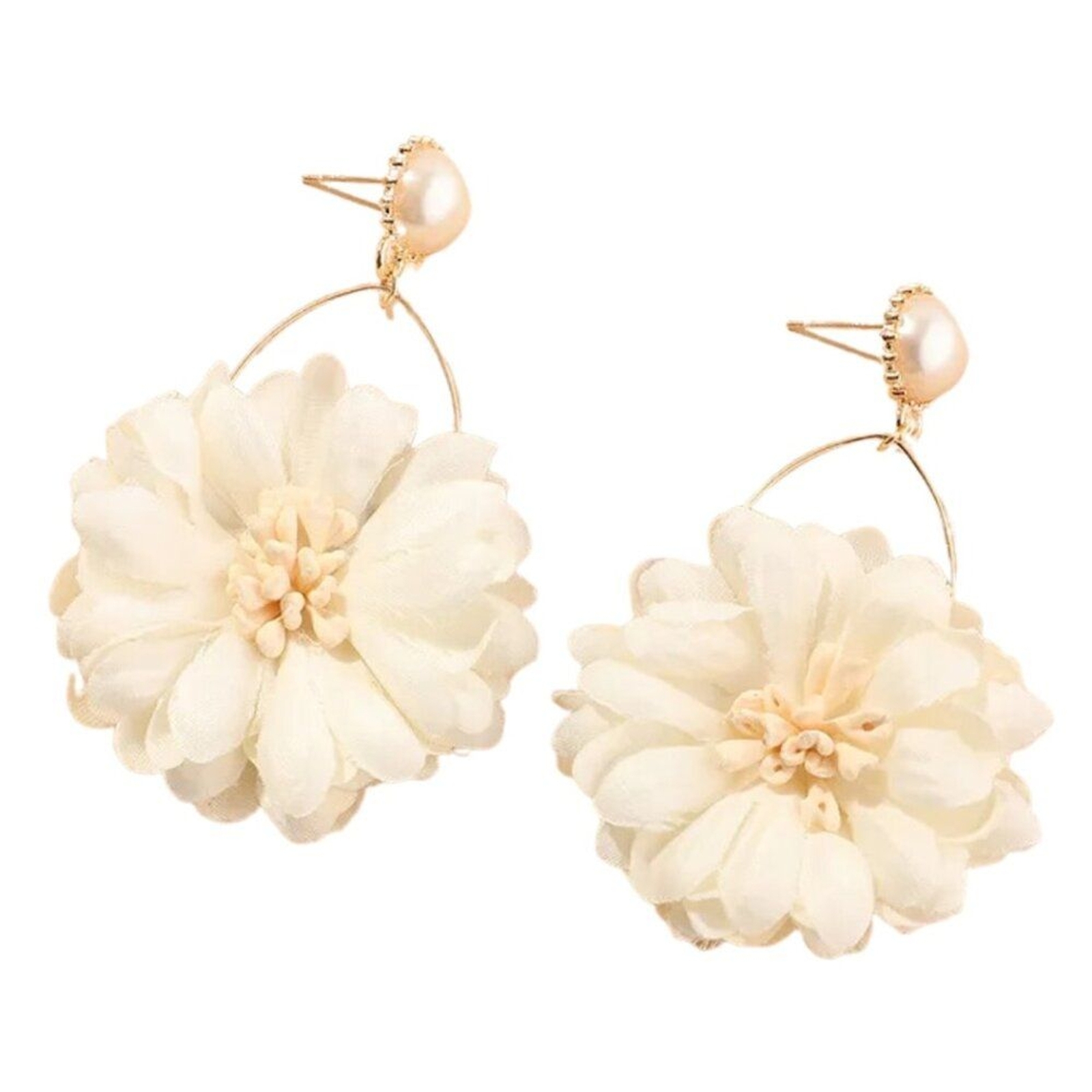 Petal & Pearl Dangle Dangle Fashion Earrings, White Cream Ivory