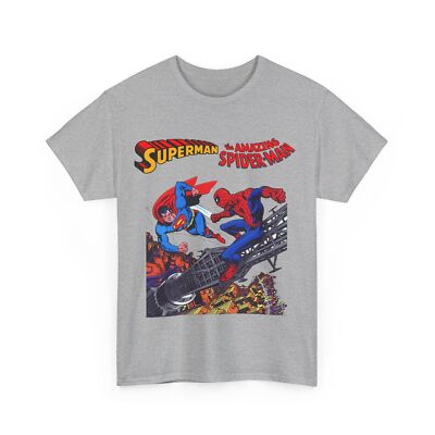 Superman Spider-Man T-Shirt DC Marvel Comics Crossover 1970s Retro Graphic Tee