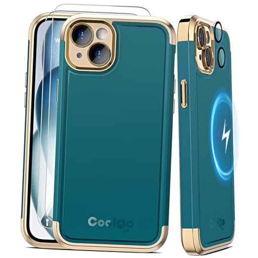 Magnetic for iPhone 15 Case 2X[Tempered iPhone 15 (6.1 inch) A08_Green Gold-image