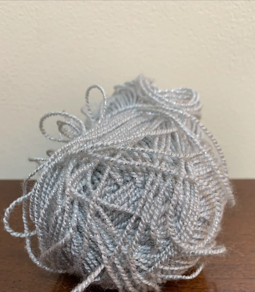 Partial Skein 1.5 oz - Christmas Holiday Yarn Silver Metallic Gray Grey - Image 3 of 4