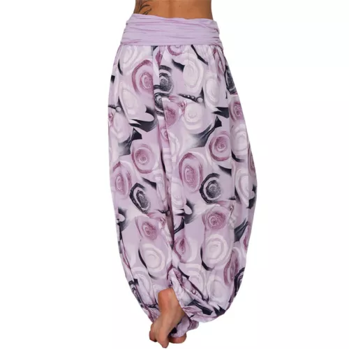 Women Elastic Waist Boho Floral Harem Trousers Baggy Wide Leg Palazzo Pants - Picture 48 of 60