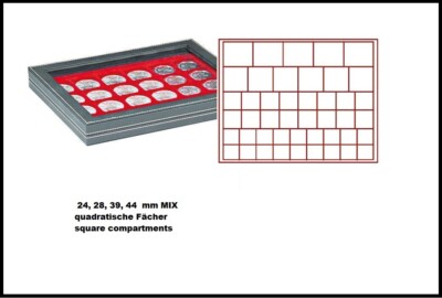 LINDNER 2367-2145E Nera M PLUS Münzvitrine Hellrot 45 Fächer 24 28 39 44 mm Mix
