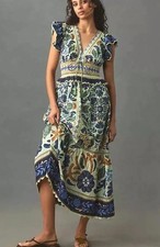 FARM Rio Ocean Tapestry Green Maxi Dress Sz XS NWT
