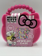 Hello Kitty Pink Clear Jewelry Case With 200 Jewelry Accessory Charm Beads NEW
