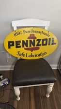 Authentic 1969 Pennzoil “Safe Lubrication” Porcelain Enamel, Double Sided Sign