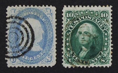 CKStamps: US Stamps Collection Scott#63 68 1c 10c Used #68 Spot Thin