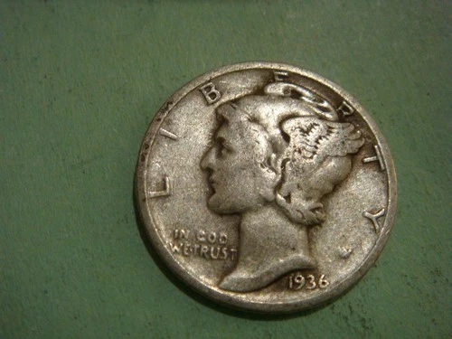 1936 P  Mercury Dime - Fine cond album filler , actual coin in photo