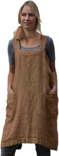 Women'S Pinafore Square Apron Baking Cooking Gardening Works Cross Back Cotton/L