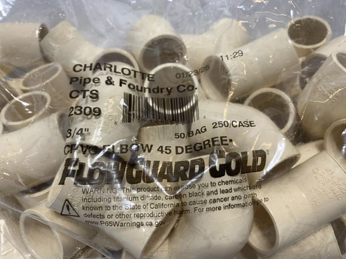Charlotte Pipe 2309 3/4" CPVC 45 Elbow 100 PSI (lot of 50)
